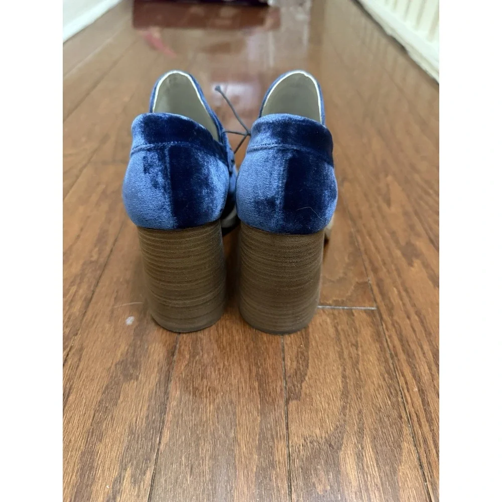 Marni Blue Velvet Platform Loafers Block Heel Square Toe Made in Italy Size 37.5